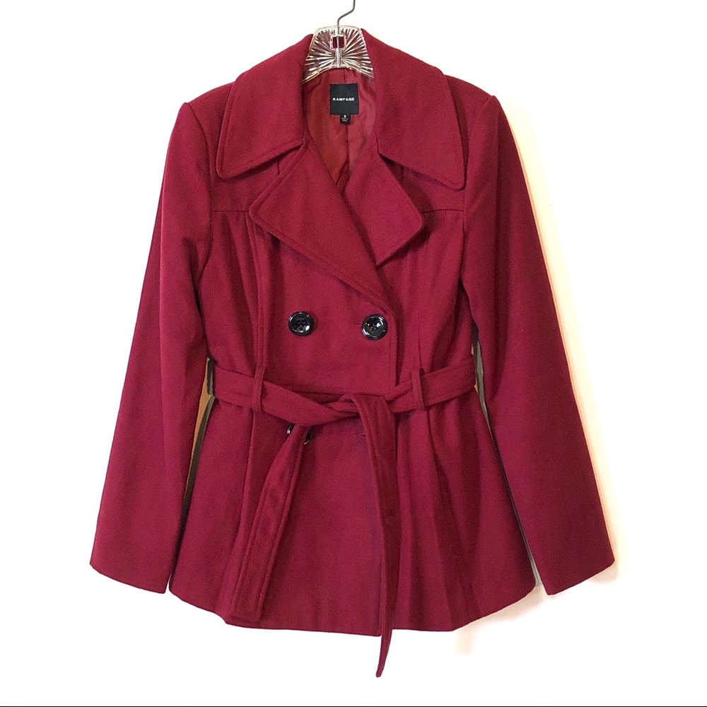 Short Burgundy Red Trench Coat by Rampage - Picture 3 of 9